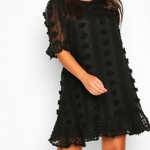 Women Donny Mesh Ruffle Smock Dress, Black